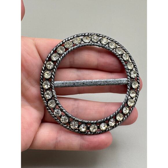 Vintage Art Deco Clear Crystal Belt Slide / Large Scarf Slide - Picture 8 of 9